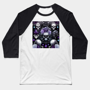 Gothic Skull Purple Pattern Baseball T-Shirt